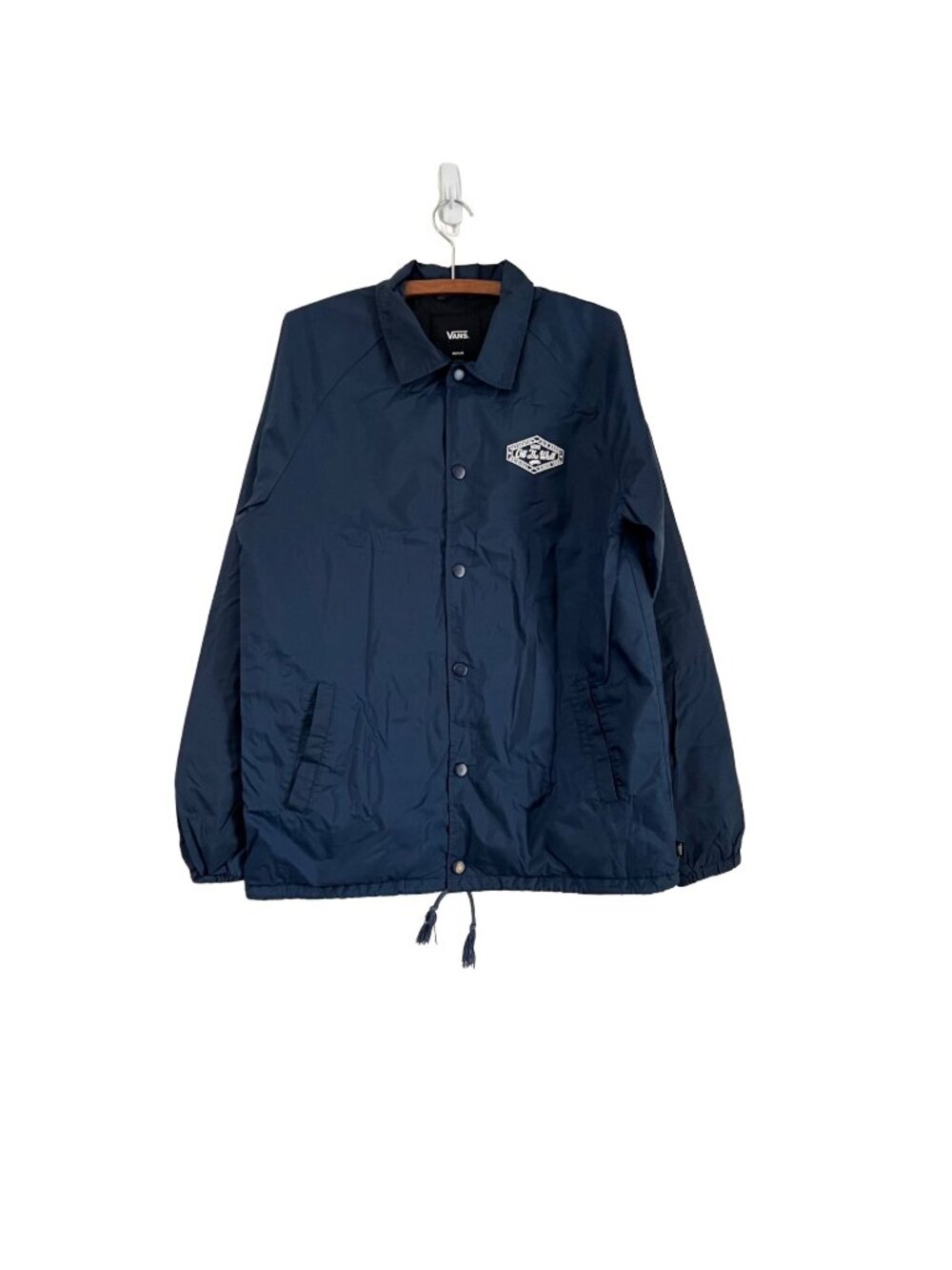 Vans Mens Navy Blue Logo Windbreaker Waterproof Casual Jacket Size Medium